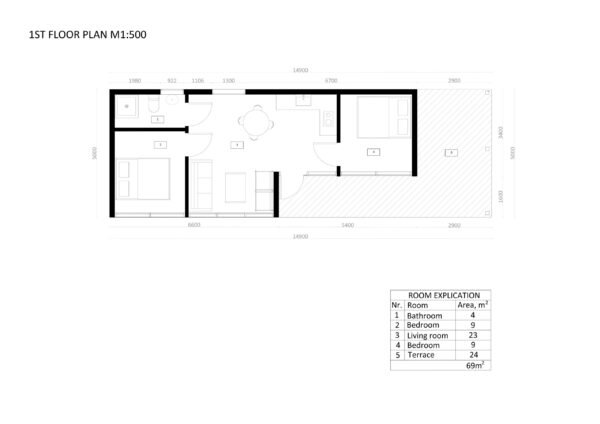 Elementmaja Bogota, 69 m²