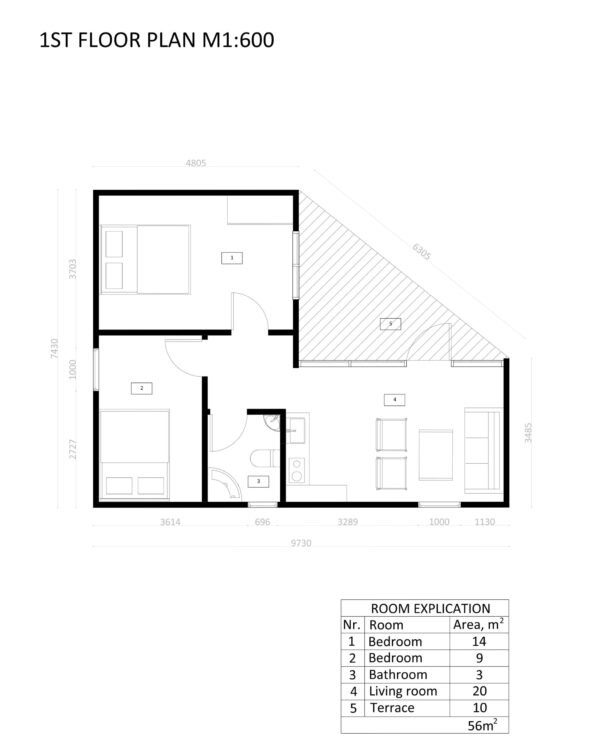 Elementmaja Manchester, 56 m²