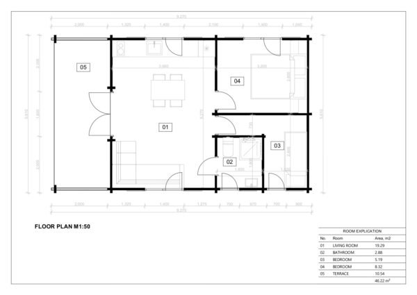 Palkmajad Blyth, 46 m²